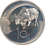 10 Cents Rhino - Survivor of Africa, South Africa, 2003 reverse image