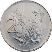 20 Cents Afrikaans Legend - SUID-AFRIKA, South Africa, 1965-1969 reverse image