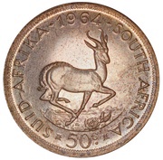 50 Cents 1st decimal series, South Africa, 1961-1964 reverse image