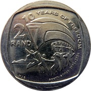 2 Rand 10 Years Freedom, South Africa, 2004 reverse image