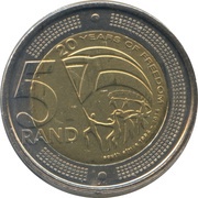 5 Rand 20 Years Freedom reverse image