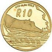 10 Rand - ⅒ Ounce Natura - Hippopotamus, South Africa, 2005 reverse image