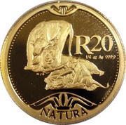 20 Rand - ¼ Ounce Natura - Lion, South Africa, 2003 reverse image