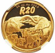 20 Rand - ¼ Ounce Natura - Elephant, South Africa, 2008 reverse image