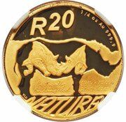 20 Rand - ¼ Ounce Natura - Black Rhino, South Africa, 2010 reverse image