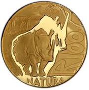 100 Rand - 1 Ounce Natura - White Rhino, South Africa, 2009 reverse image