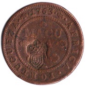 1 Macuta - Maria II Countermark "Crowned Shield" over "½ Macuta, José I" obverse image