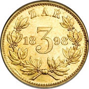 3 Pence Sammy Marks Tickey; Gold Pattern reverse image