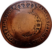 1 Macuta - Maria II Countermark CROWNED SHIELD over "½ Macuta, Maria I and PedroIII", Angola, 1837 reverse image
