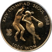 1000 Won Basketball, South Korea, 1986 reverse image