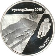 5000 Won 2018 PyeongChang Olympics; Luge, South Korea, 2016 reverse image