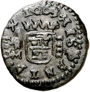 4 Maravedis - Felipe IV Trujillo,shield, Spain, 1663 reverse image
