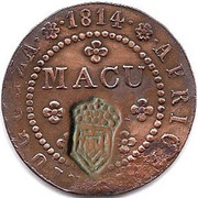 1 Macuta - Pedro V Countermark CROWNED SHIELD over "½ Macuta, João Prince" obverse image