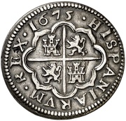 2 Reales - Carlos II milled, Spain, 1675 reverse image