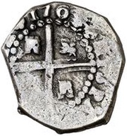 2 Reales - Felipe V Seville,hammered, Spain, 1704 reverse image