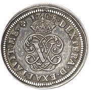 2 Reales - Felipe V Segovia,monogram, Spain, 1708 reverse image