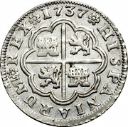 2 Reales - Felipe V Seville,2nd type, Spain, 1731-1745 reverse image