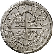 8 Reales - Felipe V Madrid,PHILIPPUS and narrow crown, Spain, 1711-1713 reverse image