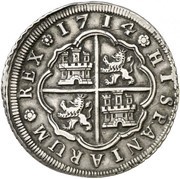 8 Reales - Felipe V Madrid,PHILIPPUS and wide crown, Spain, 1711-1716 reverse image