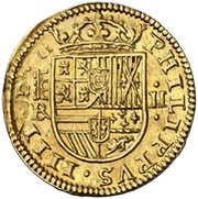 2 Escudos - Felipe IV Segovia,shield not in circle obverse image