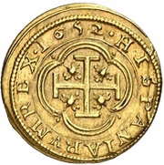 2 Escudos - Felipe IV Segovia,shield not in circle, Spain, 1652 reverse image