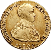 2 Escudos - Fernando VII Seville,draped and cuirassed obverse image