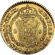 2 Escudos - Fernando VII Cadiz,laureate and cuirassed bust reverse image