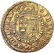 8 Escudos - Felipe V Seville,mintmark in obverse obverse image