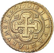 8 Escudos - Felipe V Seville,mintmark in obverse, Spain, 1701 reverse image