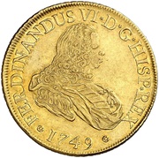 8 Escudos - Fernando VI Madrid,draped obverse image