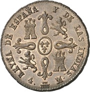 4 Maravedis - Isabel II, Spain, 1835-1836 reverse image