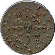 8 Maravedis - Isabel II Constitutional, Spain, 1836-1858 reverse image