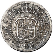 2 Reales - Isabel II 1st portrait,1st type, Spain, 1837-1842 reverse image