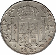 20 Reales - Fernando VII Madrid; 3rd portrait, Spain, 1821-1823 reverse image