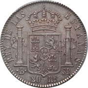 20 Reales - Fernando VII Large legend, Spain, 1822-1823 reverse image