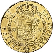 80 Reales - Isabel II CONSTITUCION, Spain, 1837-1838 reverse image