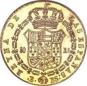80 Reales - Isabel II CONST reverse image