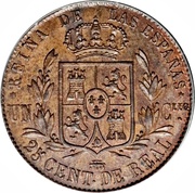 25 Centimos de Real - Isabel II, Spain, 1854-1864 reverse image