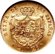 2 Escudos - Isabel II, Spain, 1865-1866 reverse image