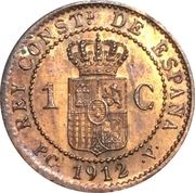 1 Centimo - Alfonso XIII 5th portrait reverse image