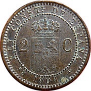 2 Centimos - Alfonso XIII 4th portrait reverse image