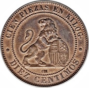 10 Centimos - Provisional Government, Spain, 1870 reverse image