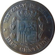 10 Centimos - Alfonso XII, Spain, 1877-1879 reverse image