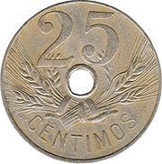 25 Centimos, Spain, 1927 reverse image