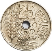 25 Centimos - II Republic, Spain, 1934 reverse image