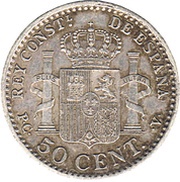 50 Centimos - Alfonso XIII 5th portrait reverse image