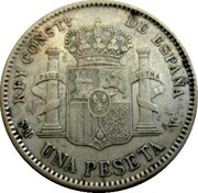 1 Peseta - Alfonso XIII 4th portrait, Spain, 1903-1905 reverse image
