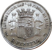 5 Pesetas - Provisional Government, Spain, 1869-1870 reverse image