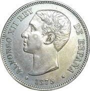 5 Pesetas - Alfonso XII 1st portrait;legend in edge obverse image