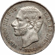 5 Pesetas - Alfonso XII 3rd portrait obverse image